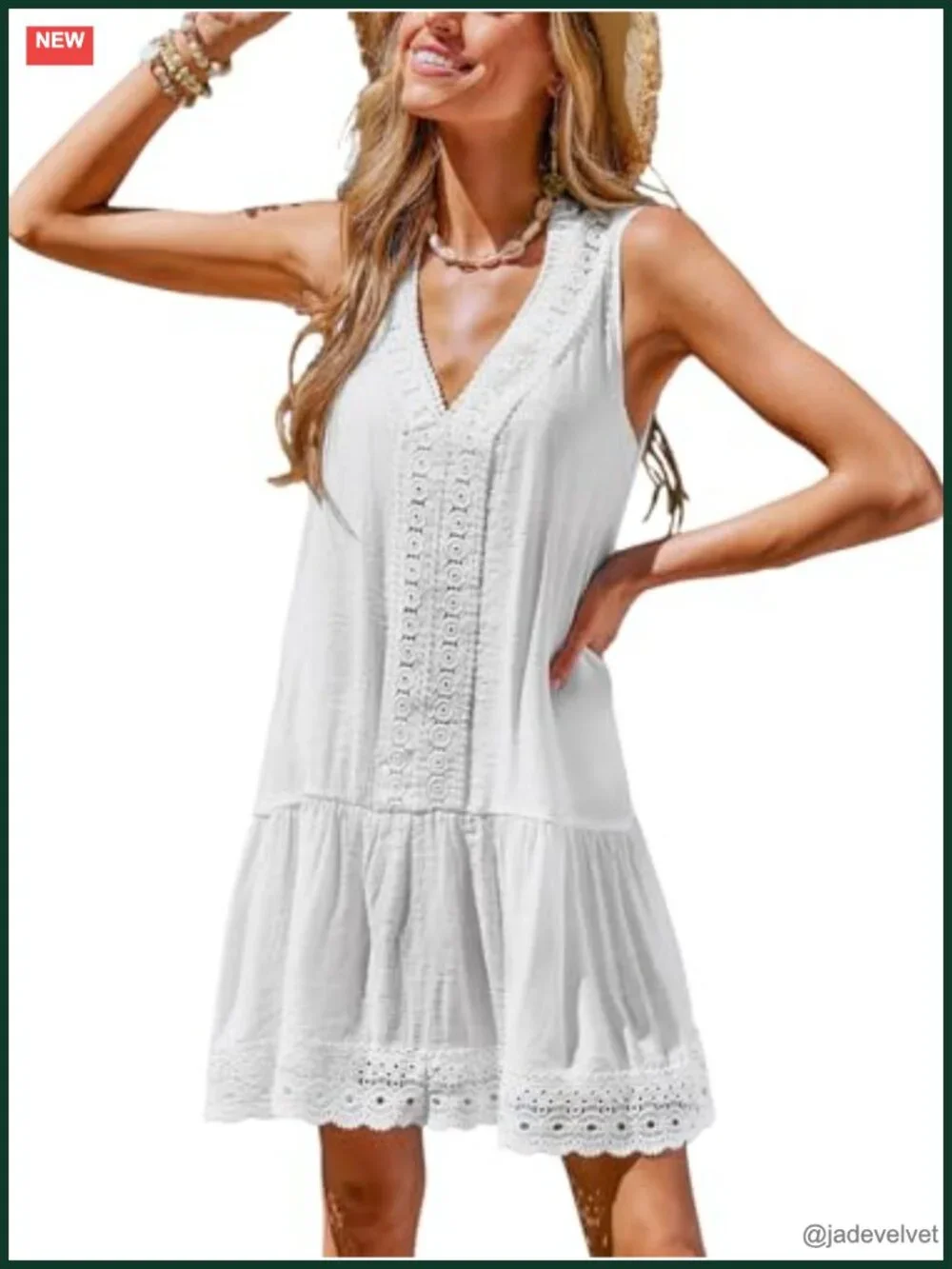 Lace Bathing Suit Cover Up Sleeveless V-Neck Ruffle Swimsuit Coverup